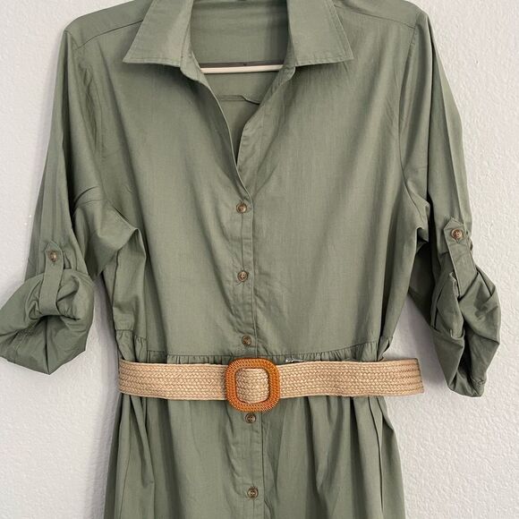 Haven Hearts Olive Green Button-Up Oversized Maxi Dress - Picture 3 of 9